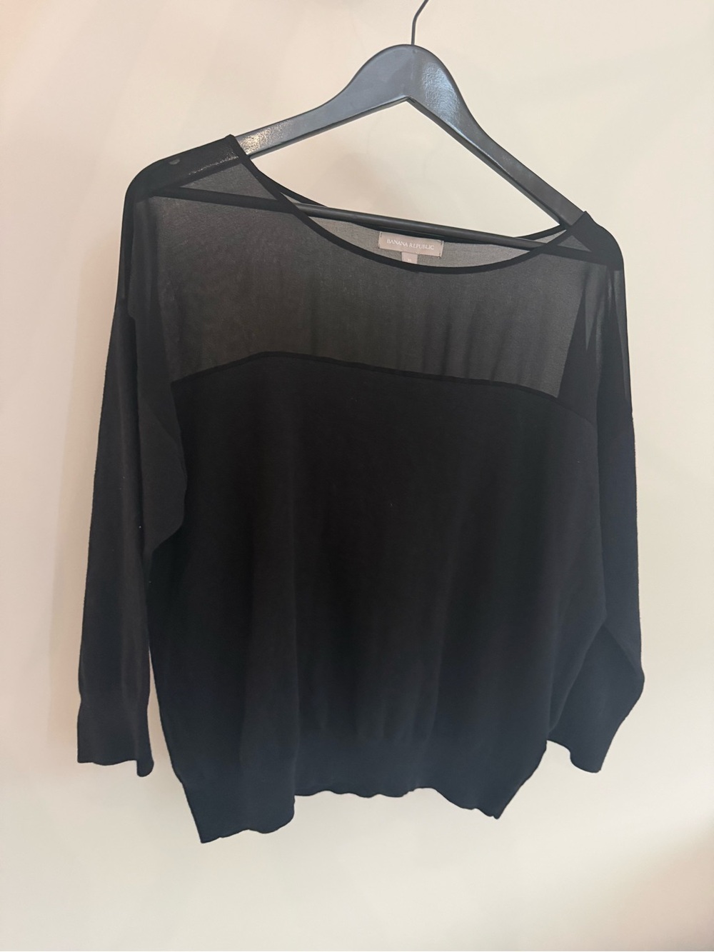 Banana Republic Black Long-Sleeve Sheer Yoke Top